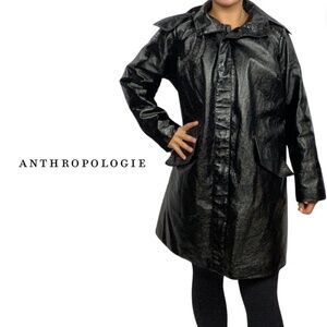 Anthropologie Avec Les Filles Midnight Noir Coated Black Trench Coat - Size 1X